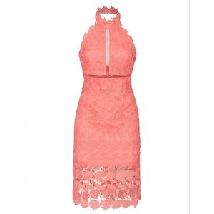Pink Scalloped Cut Out Halter Midi Dress